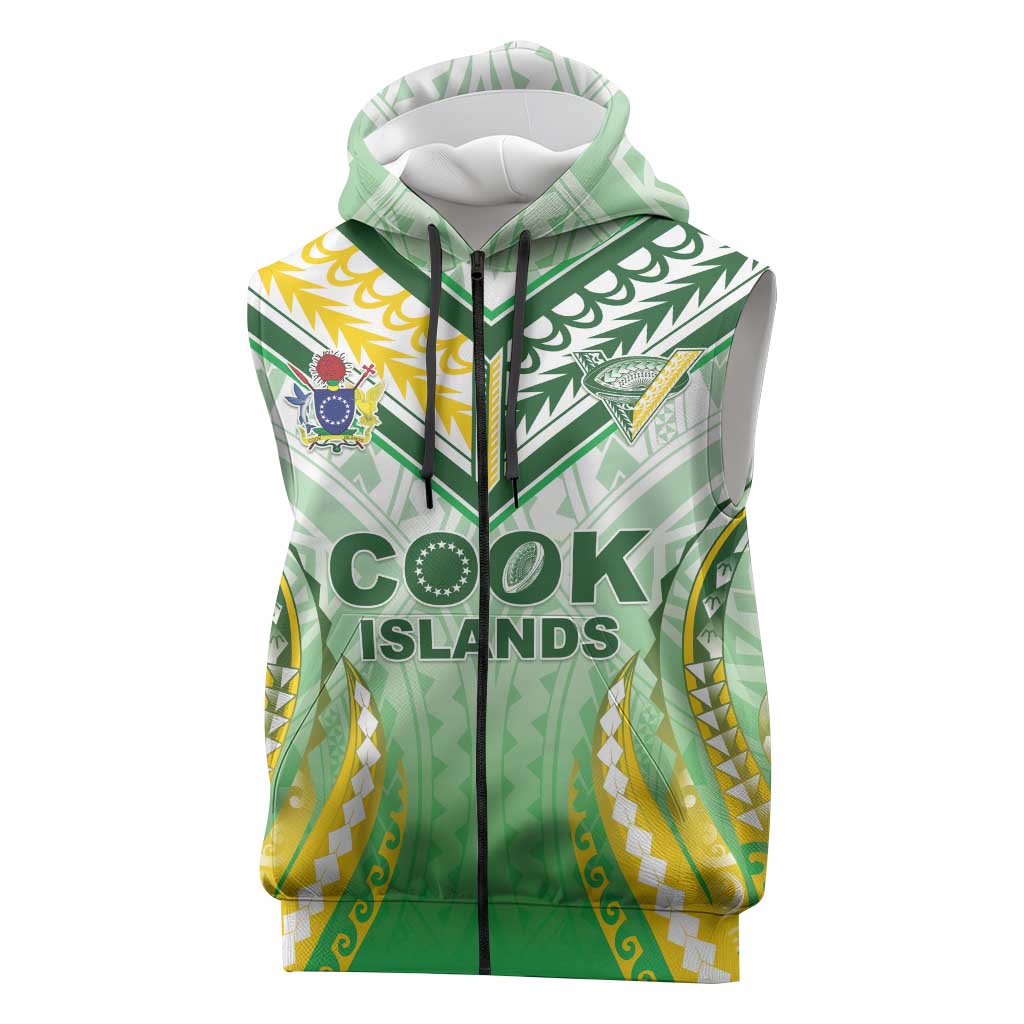 Custom Cook Islands Rugby Sleeveless Zip Hoodie Unique Style White Version - Polynesian Pride
