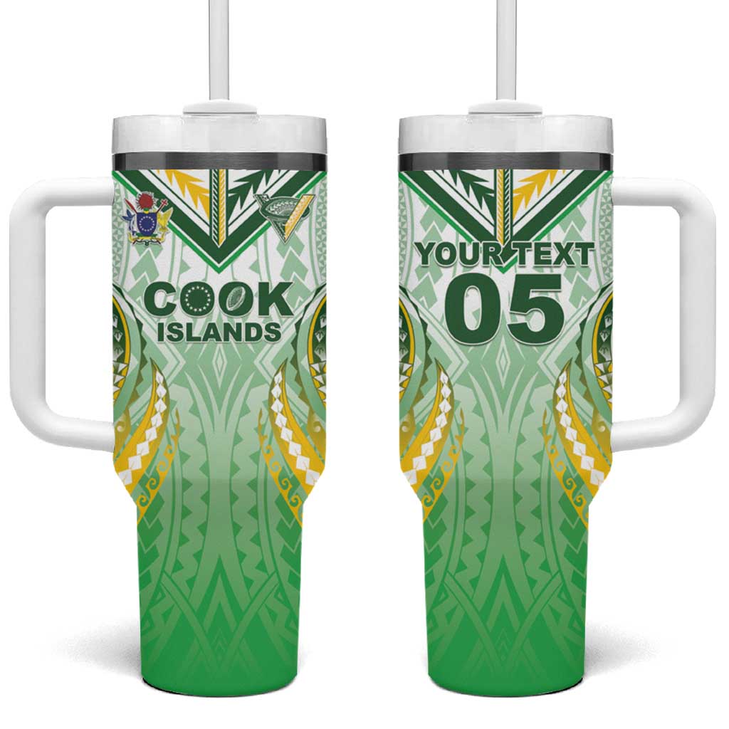 Custom Cook Islands Rugby Tumbler With Handle Unique Style White Version - Polynesian Pride