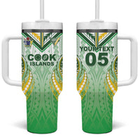 Custom Cook Islands Rugby Tumbler With Handle Unique Style White Version - Polynesian Pride