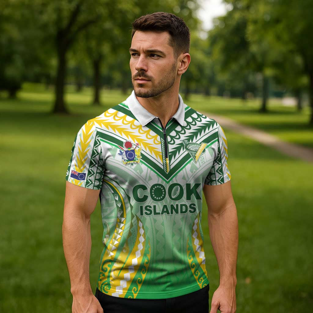 Custom Cook Islands Rugby Zipper Polo Shirt Unique Style White Version - Polynesian Pride