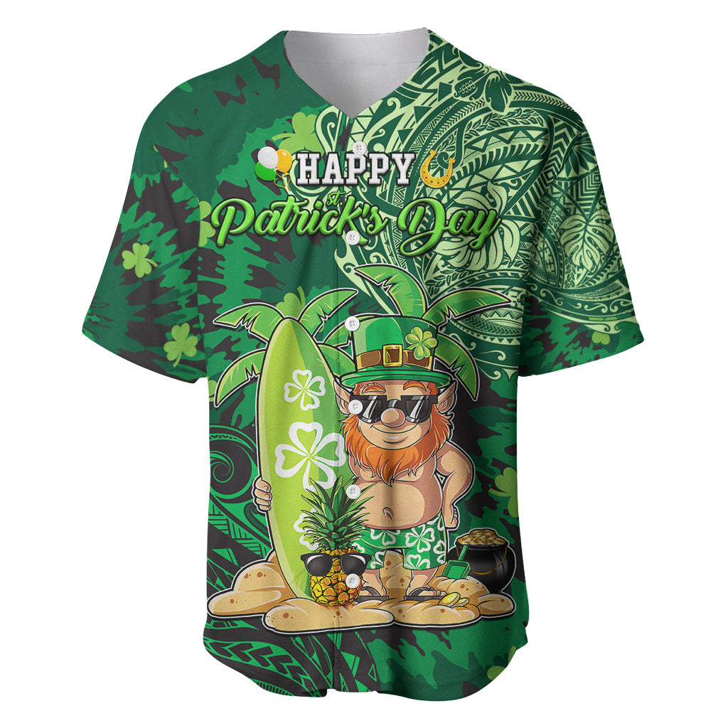 Personalised Hawaii St.Patrick Day Baseball Jersey Surfing Leprechaun LT05 Green - Polynesian Pride