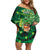 Personalised Hawaii St.Patrick Day Family Matching Off Shoulder Short Dress and Hawaiian Shirt Surfing Leprechaun LT05 Mom's Dress Green - Polynesian Pride