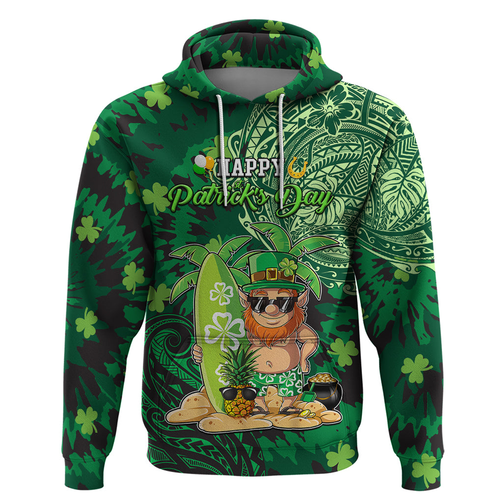 Personalised Hawaii St.Patrick Day Hoodie Surfing Leprechaun LT05 Pullover Hoodie Green - Polynesian Pride