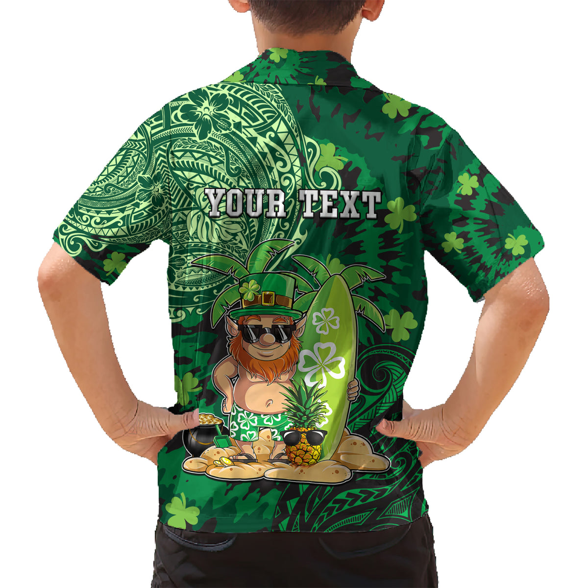 Personalised Hawaii St.Patrick Day Kid Hawaiian Shirt Surfing Leprechaun LT05 - Polynesian Pride
