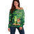 Personalised Hawaii St.Patrick Day Off Shoulder Sweater Surfing Leprechaun LT05 Women Green - Polynesian Pride