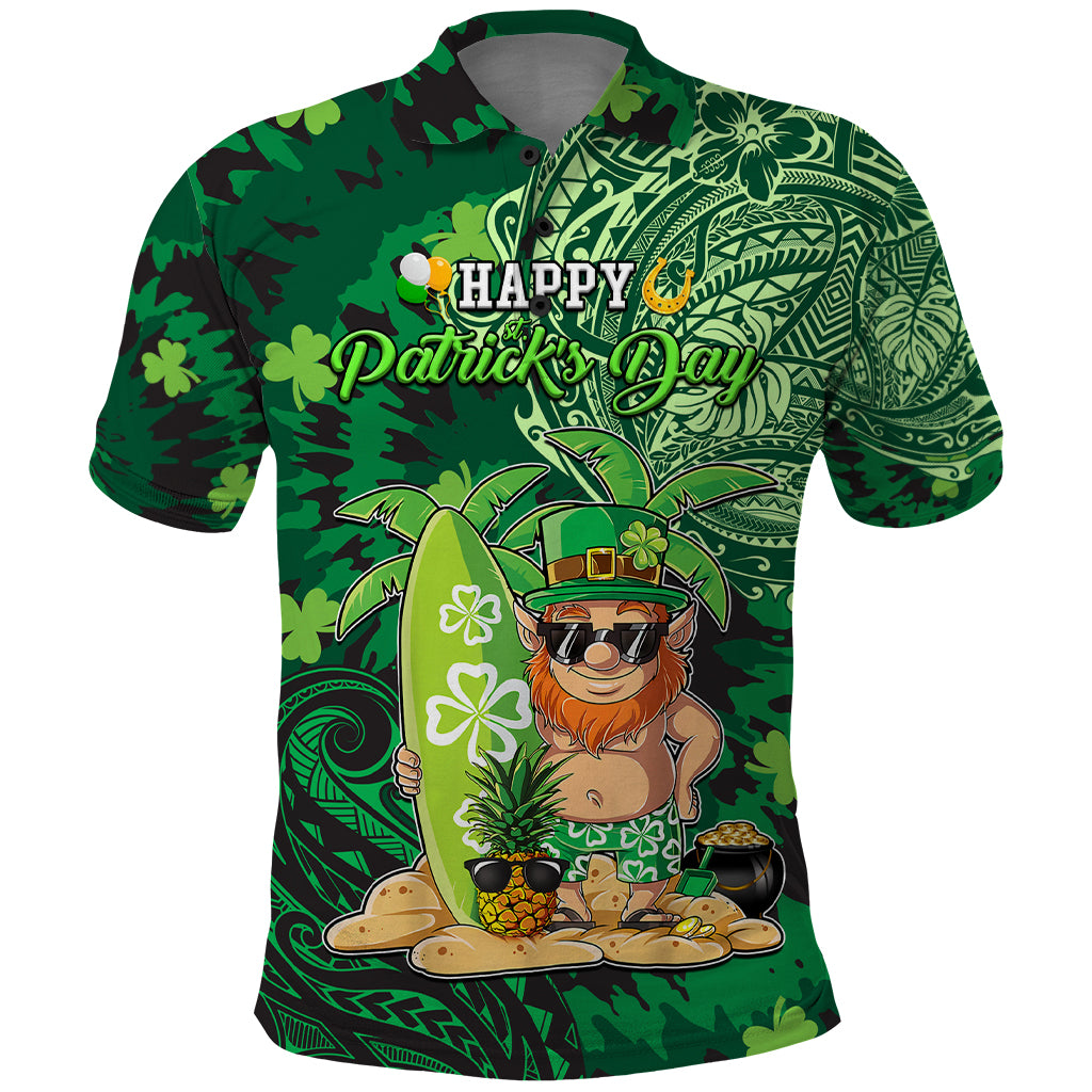 Personalised Hawaii St.Patrick Day Polo Shirt Surfing Leprechaun LT05 Green - Polynesian Pride
