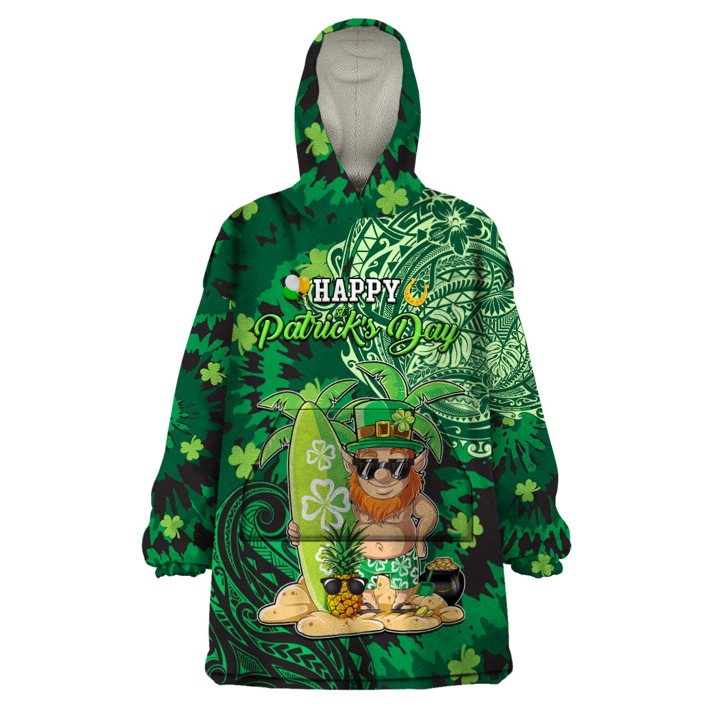 Personalised Hawaii St.Patrick Day Wearable Blanket Hoodie Surfing Leprechaun LT05 One Size Green - Polynesian Pride