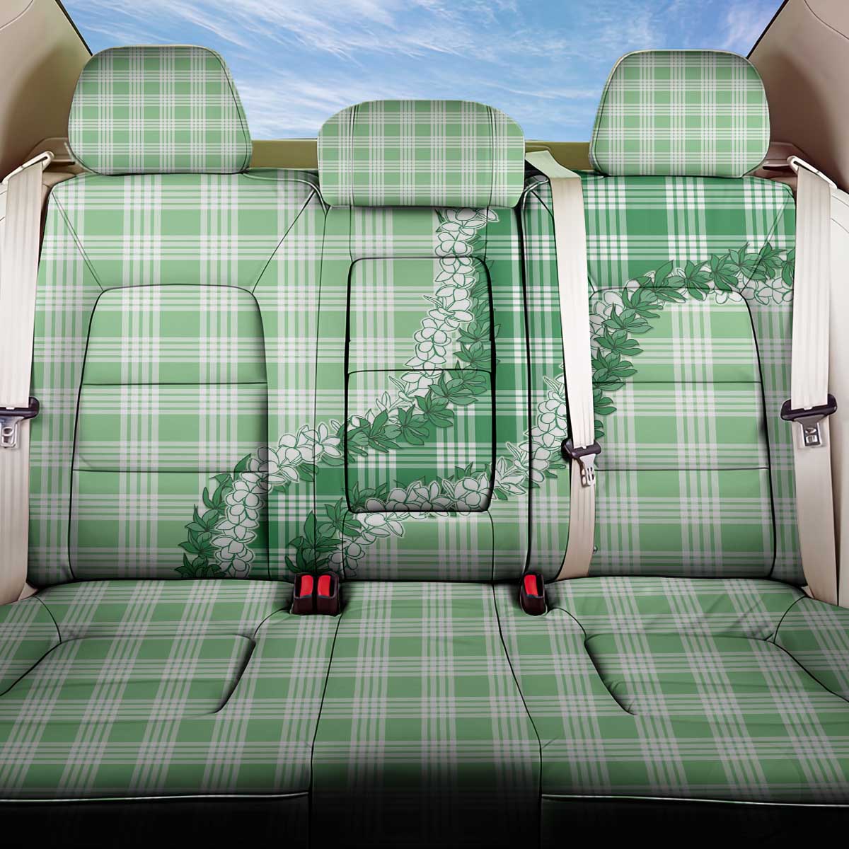 Green Hawaii Palaka Back Car Seat Cover Hawaiian Honohono Lei