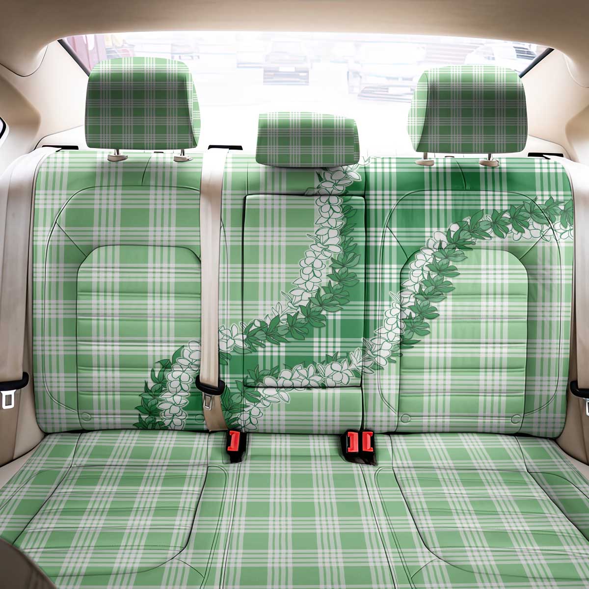 Green Hawaii Palaka Back Car Seat Cover Hawaiian Honohono Lei LT05 - Polynesian Pride