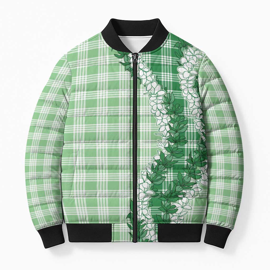 Green Hawaii Palaka Bomber Puffer Jacket Hawaiian Honohono Lei LT05 Unisex Green - Polynesian Pride
