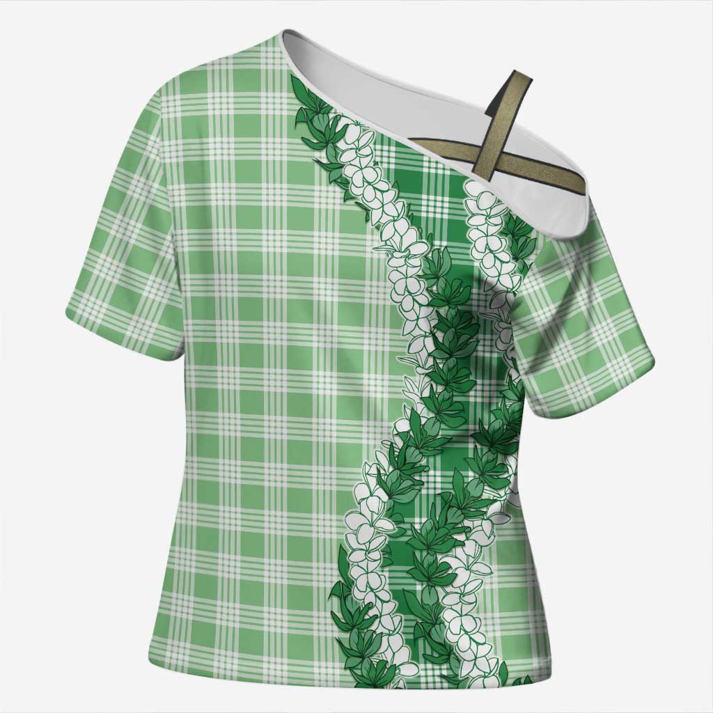 Green Hawaii Palaka Cross Shoulder Shirt Hawaiian Honohono Lei LT05 Female Green - Polynesian Pride