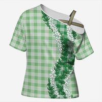 Green Hawaii Palaka Cross Shoulder Shirt Hawaiian Honohono Lei LT05 Female Green - Polynesian Pride
