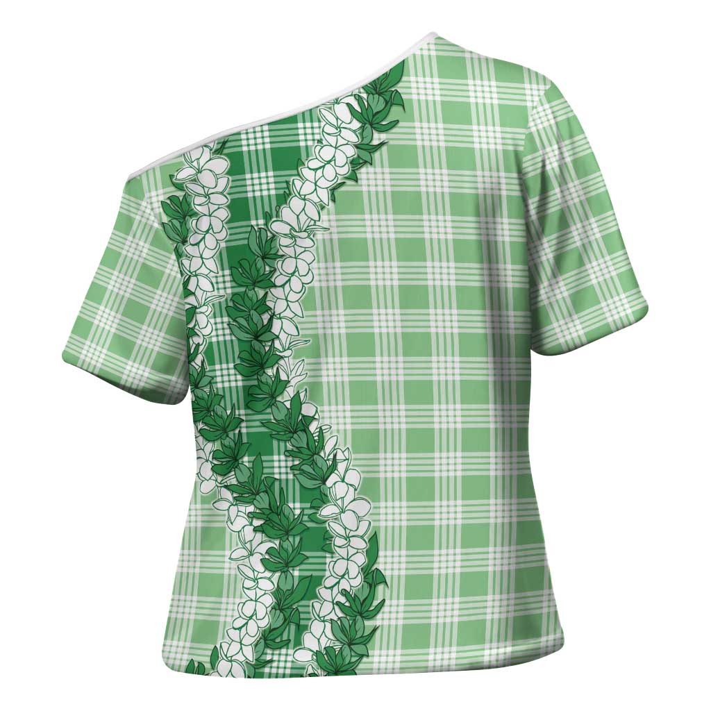 Green Hawaii Palaka Cross Shoulder Shirt Hawaiian Honohono Lei LT05 - Polynesian Pride