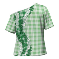 Green Hawaii Palaka Cross Shoulder Shirt Hawaiian Honohono Lei LT05 - Polynesian Pride