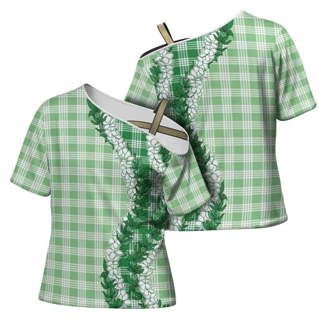 Green Hawaii Palaka Cross Shoulder Shirt Hawaiian Honohono Lei LT05 - Polynesian Pride