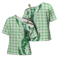 Green Hawaii Palaka Cross Shoulder Shirt Hawaiian Honohono Lei LT05 - Polynesian Pride