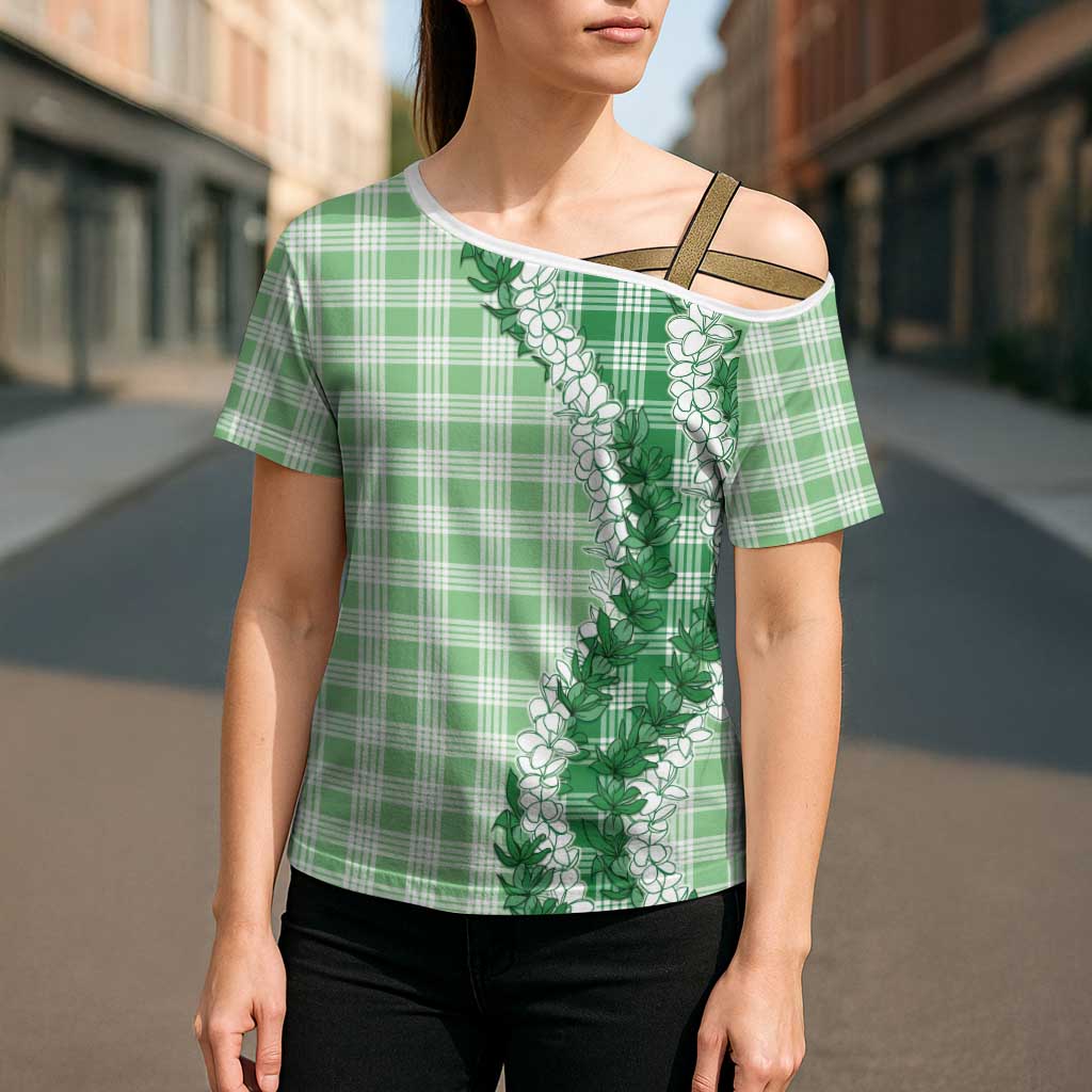 Green Hawaii Palaka Cross Shoulder Shirt Hawaiian Honohono Lei LT05 - Polynesian Pride