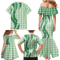 Green Hawaii Palaka Family Matching Mermaid Dress and Hawaiian Shirt Hawaiian Honohono Lei