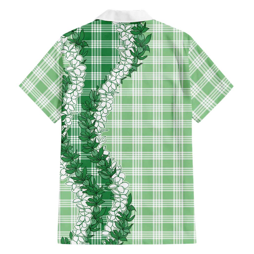 Green Hawaii Palaka Family Matching Off The Shoulder Long Sleeve Dress and Hawaiian Shirt Hawaiian Honohono Lei