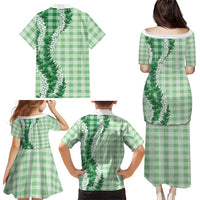Green Hawaii Palaka Family Matching Puletasi and Hawaiian Shirt Hawaiian Honohono Lei