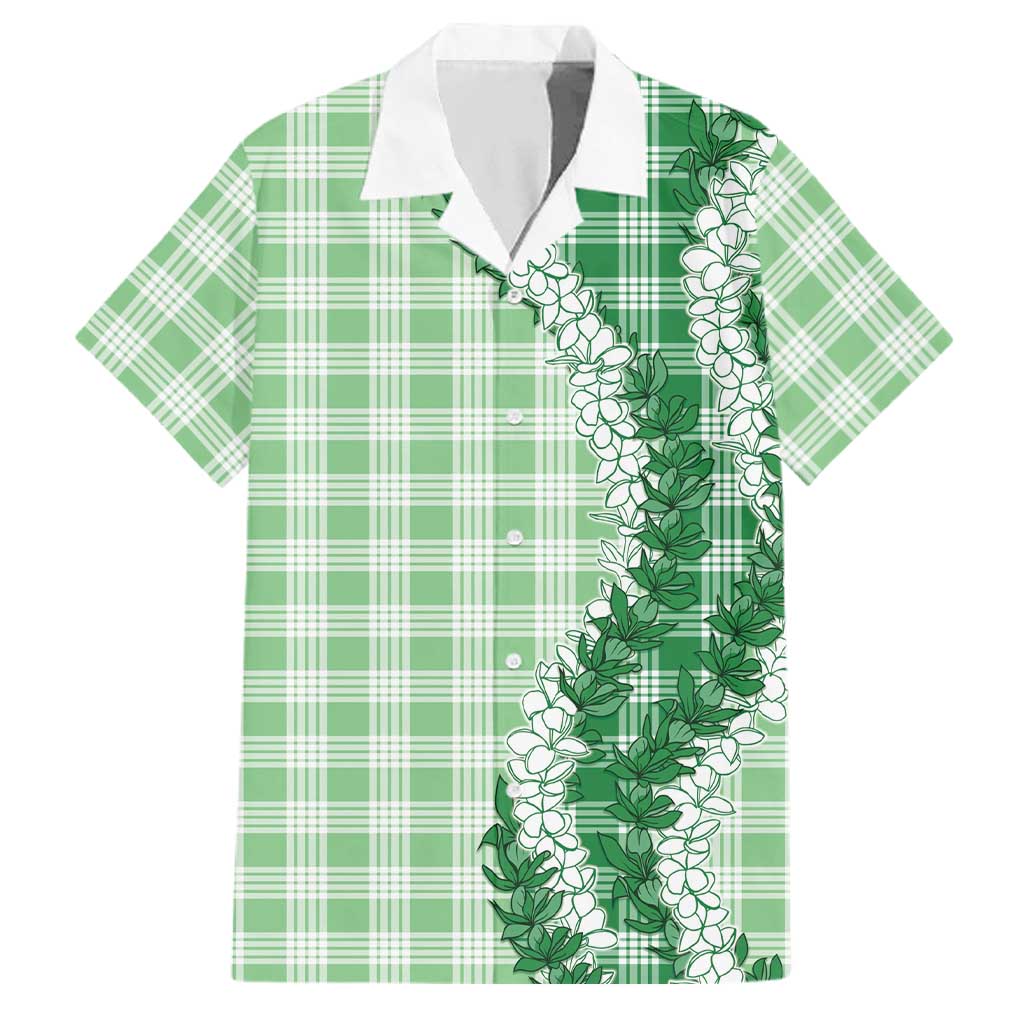 Green Hawaii Palaka Family Matching Puletasi and Hawaiian Shirt Hawaiian Honohono Lei