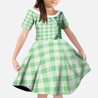 Green Hawaii Palaka Family Matching Short Sleeve Bodycon Dress and Hawaiian Shirt Hawaiian Honohono Lei