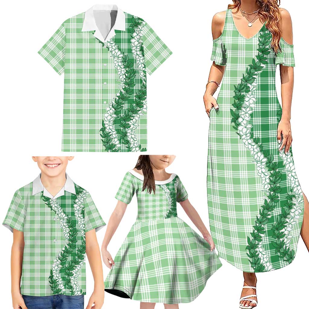 Green Hawaii Palaka Family Matching Summer Maxi Dress and Hawaiian Shirt Hawaiian Honohono Lei LT05 - Polynesian Pride
