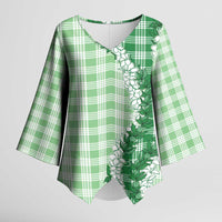 Green Hawaii Palaka Kimono Sleeve Blouse Hawaiian Honohono Lei LT05 Female Green - Polynesian Pride