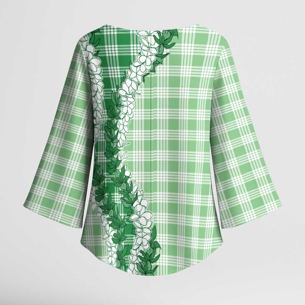 Green Hawaii Palaka Kimono Sleeve Blouse Hawaiian Honohono Lei LT05 - Polynesian Pride