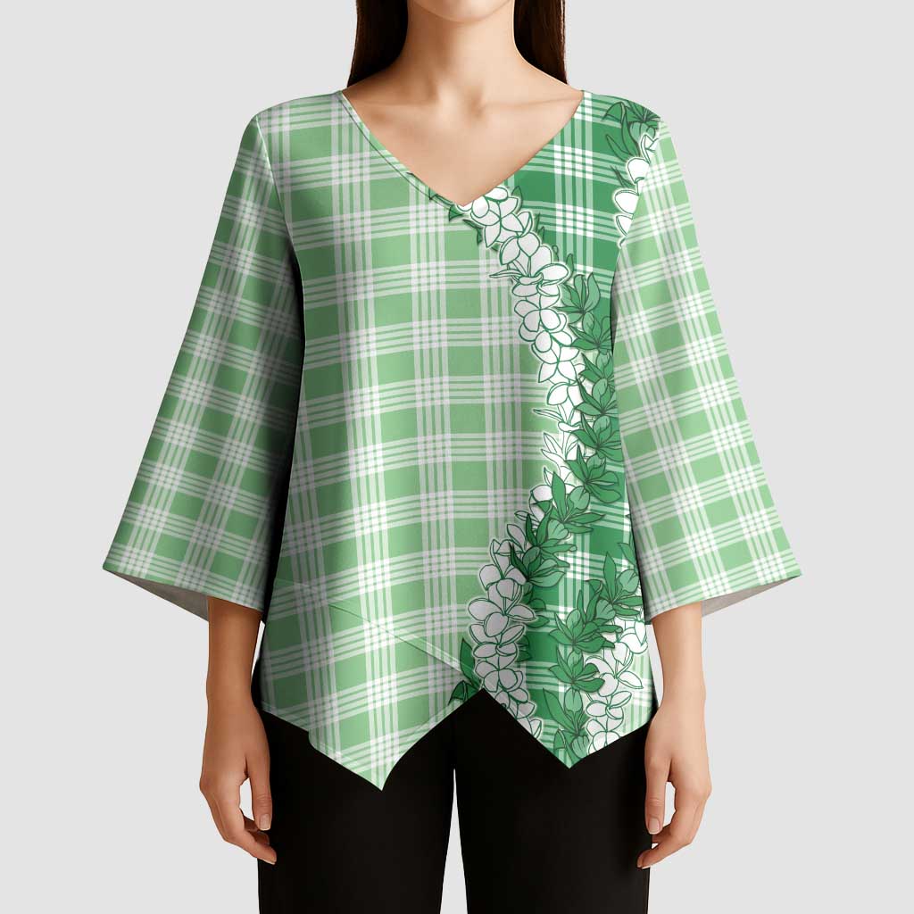 Green Hawaii Palaka Kimono Sleeve Blouse Hawaiian Honohono Lei LT05 - Polynesian Pride