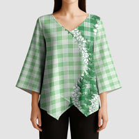 Green Hawaii Palaka Kimono Sleeve Blouse Hawaiian Honohono Lei LT05 - Polynesian Pride