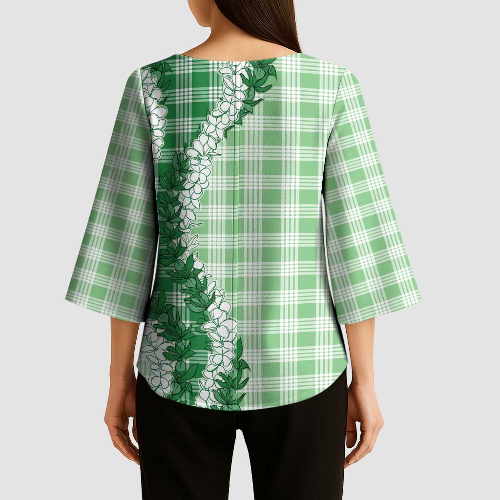 Green Hawaii Palaka Kimono Sleeve Blouse Hawaiian Honohono Lei LT05 - Polynesian Pride