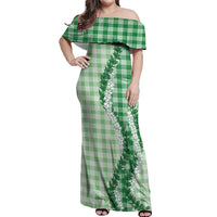 Green Hawaii Palaka Off Shoulder Maxi Dress Hawaiian Honohono Lei LT05 Women Green - Polynesian Pride