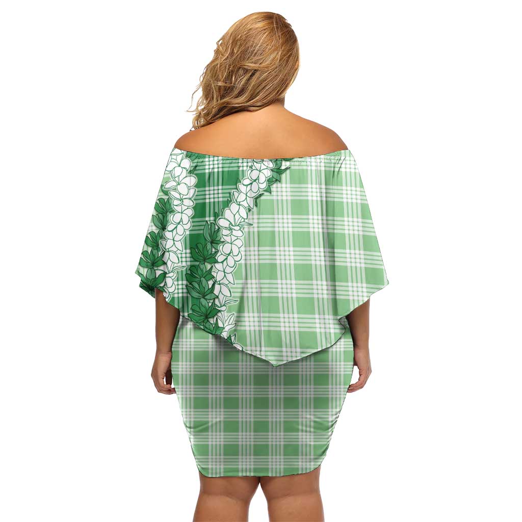 Green Hawaii Palaka Off Shoulder Short Dress Hawaiian Honohono Lei LT05 - Polynesian Pride