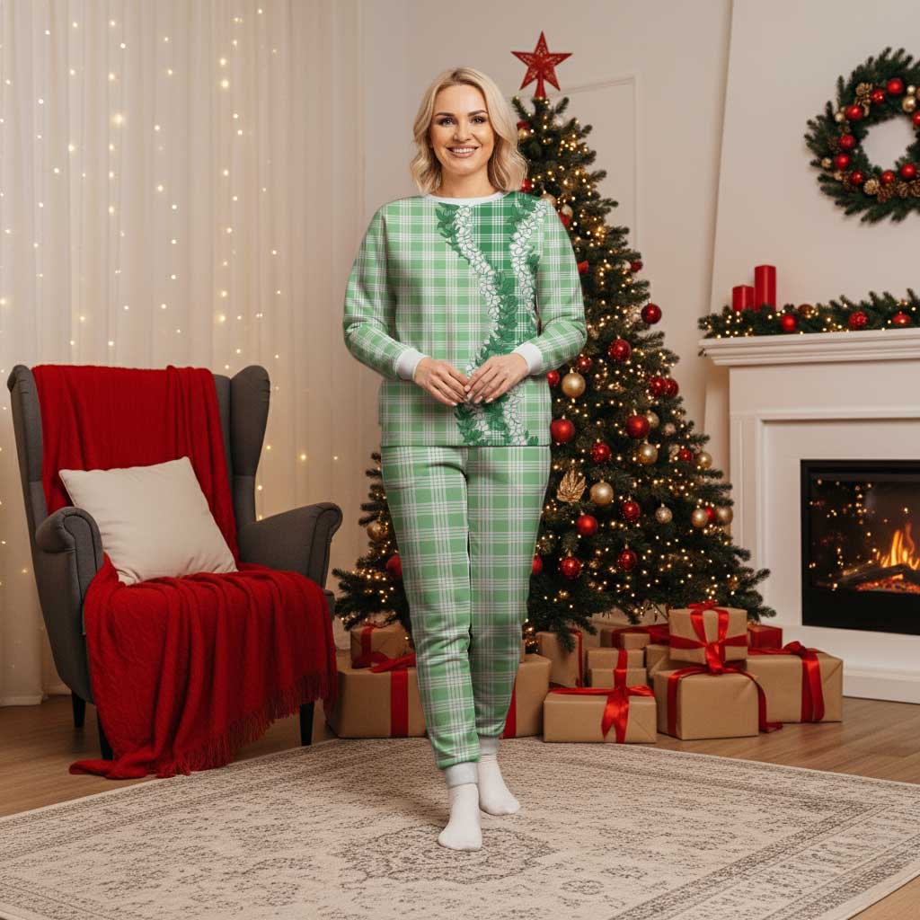 Green Hawaii Palaka Pajama Set Hawaiian Honohono Lei LT05 Women Green - Polynesian Pride