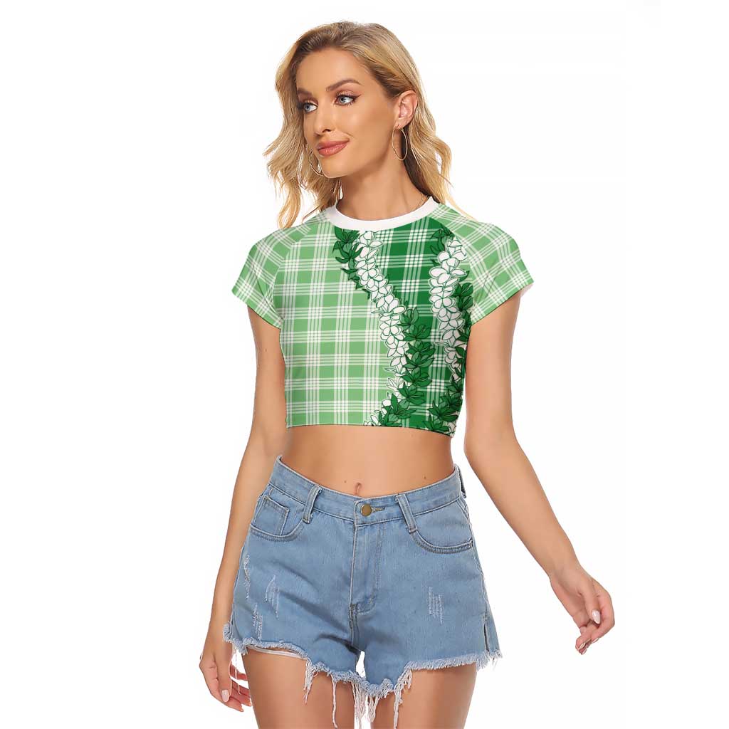 Green Hawaii Palaka Raglan Cropped T Shirt Hawaiian Honohono Lei LT05 Female Green - Polynesian Pride