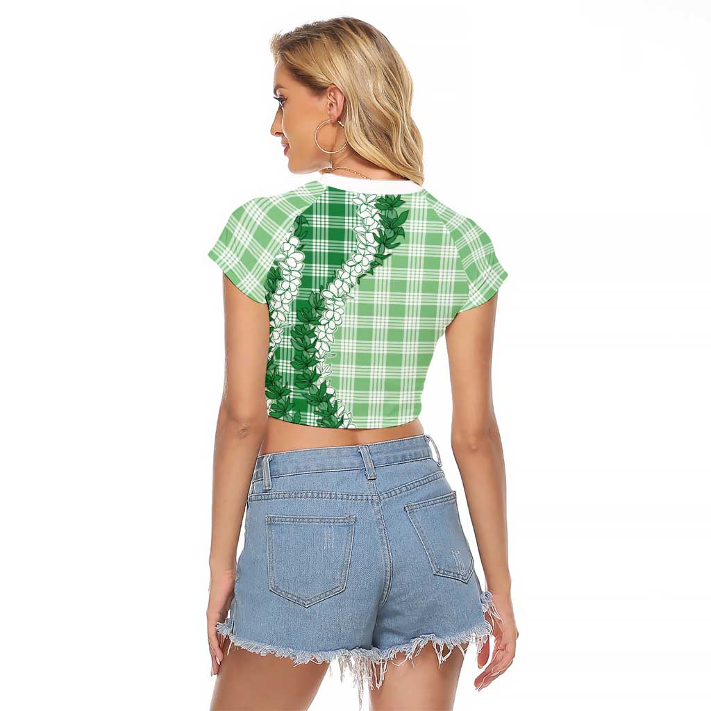Green Hawaii Palaka Raglan Cropped T Shirt Hawaiian Honohono Lei LT05 - Polynesian Pride