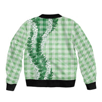 Green Hawaii Palaka Sleeve Zip Bomber Jacket Hawaiian Honohono Lei