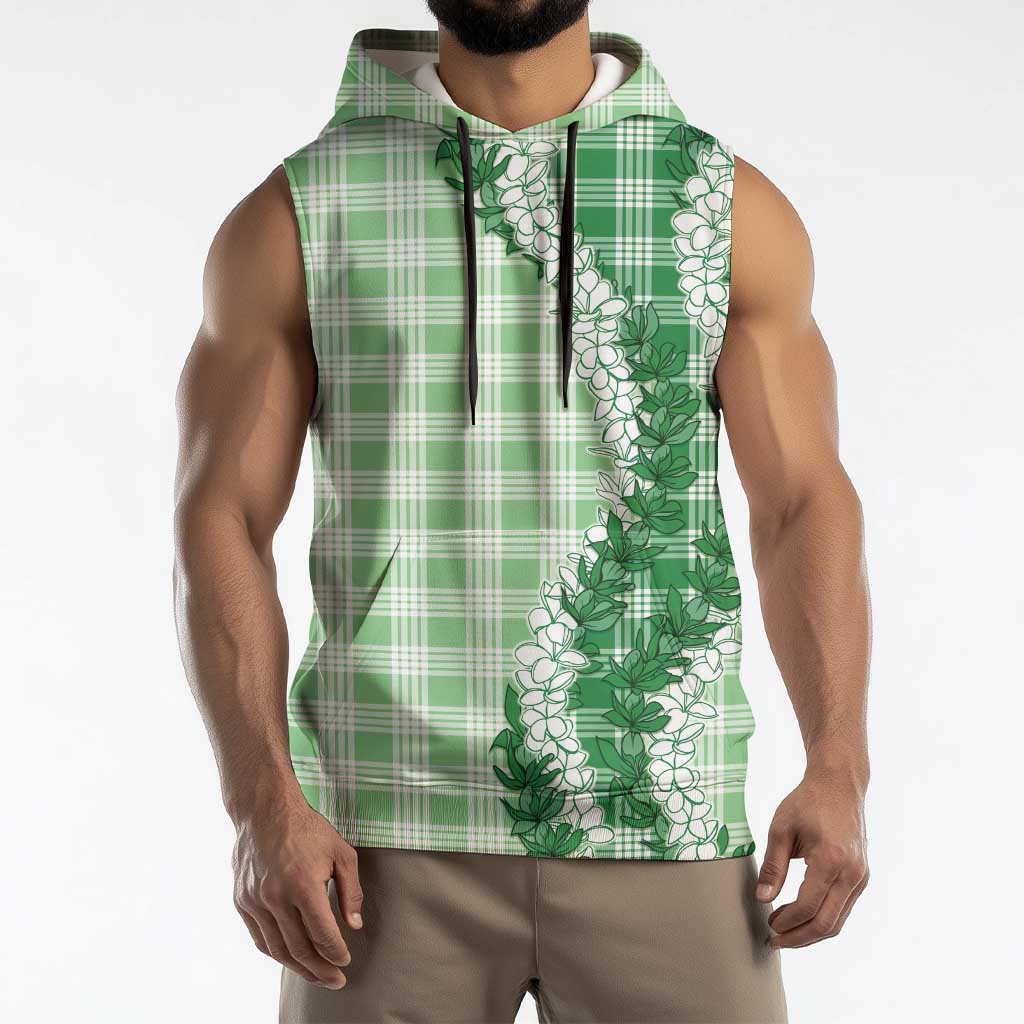 Green Hawaii Palaka Sleeveless Hoodie Hawaiian Honohono Lei