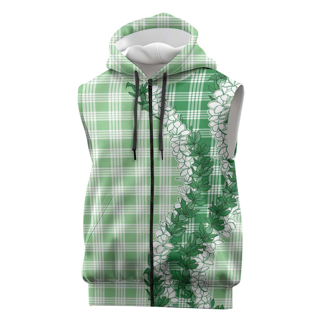 Green Hawaii Palaka Sleeveless Zip Hoodie Hawaiian Honohono Lei