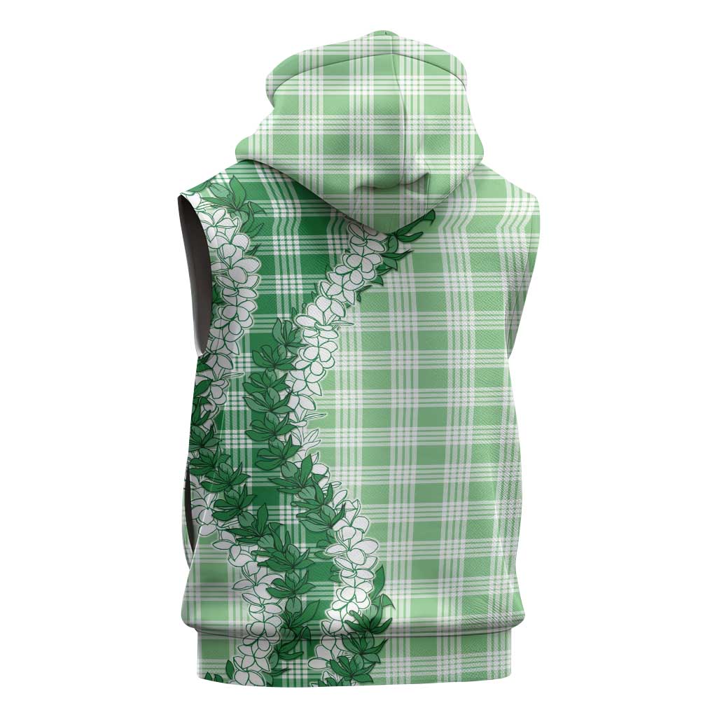 Green Hawaii Palaka Sleeveless Zip Hoodie Hawaiian Honohono Lei