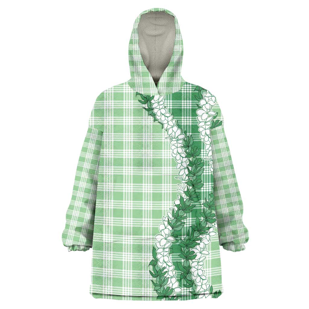 Green Hawaii Palaka Wearable Blanket Hoodie Hawaiian Honohono Lei