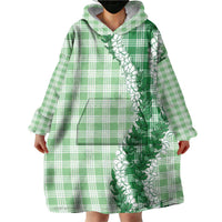 Green Hawaii Palaka Wearable Blanket Hoodie Hawaiian Honohono Lei