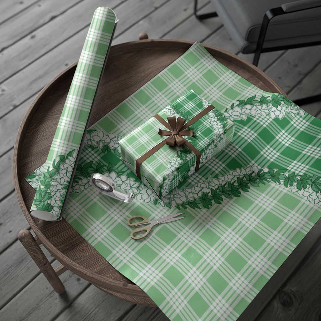 Green Hawaii Palaka Wrapping Paper Hawaiian Honohono Lei