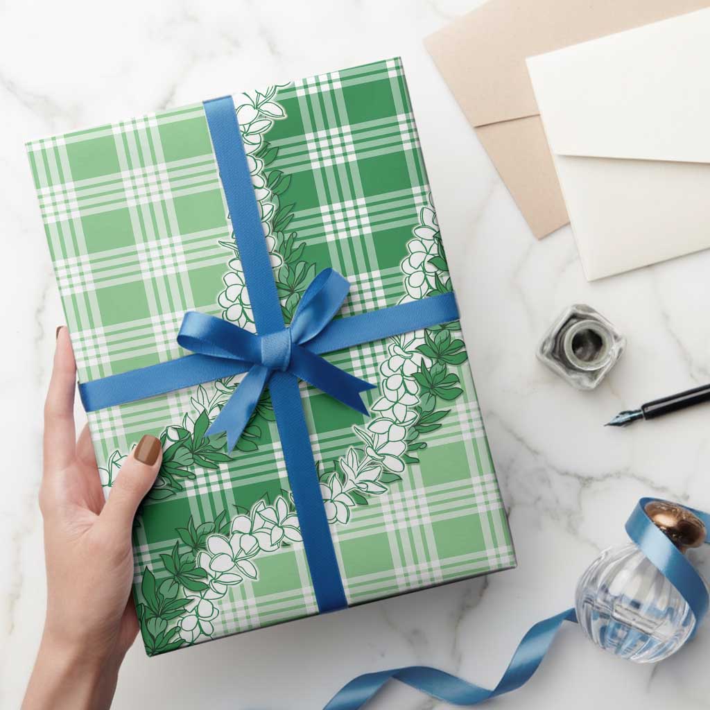 Green Hawaii Palaka Wrapping Paper Hawaiian Honohono Lei