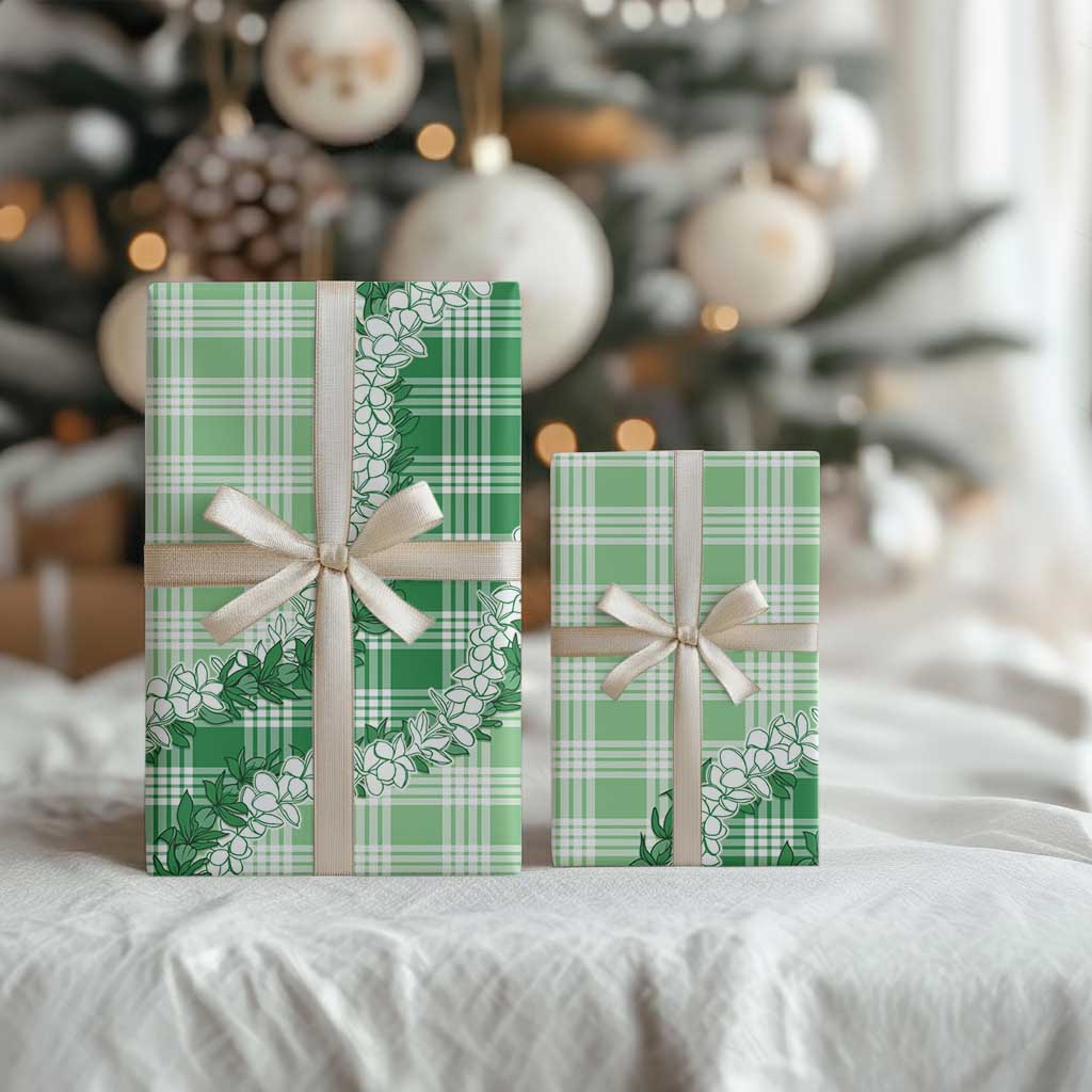 Green Hawaii Palaka Wrapping Paper Hawaiian Honohono Lei
