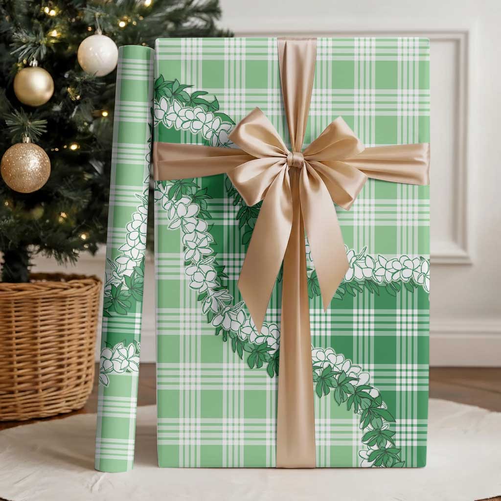 Green Hawaii Palaka Wrapping Paper Hawaiian Honohono Lei