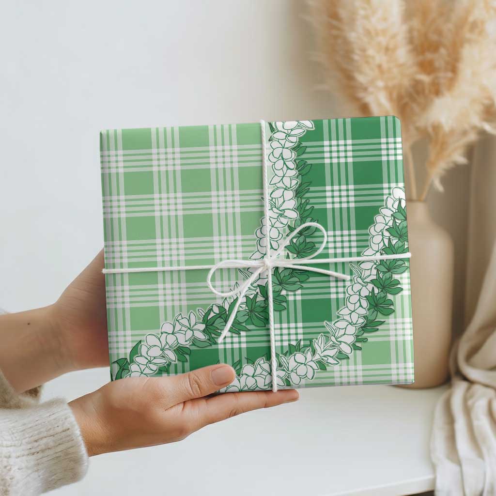 Green Hawaii Palaka Wrapping Paper Hawaiian Honohono Lei