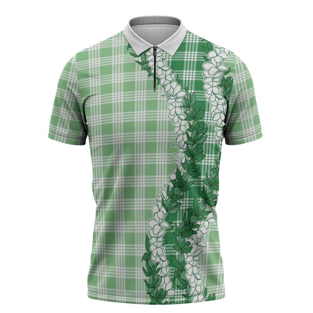 Green Hawaii Palaka Zipper Polo Shirt Hawaiian Honohono Lei LT05 Green - Polynesian Pride
