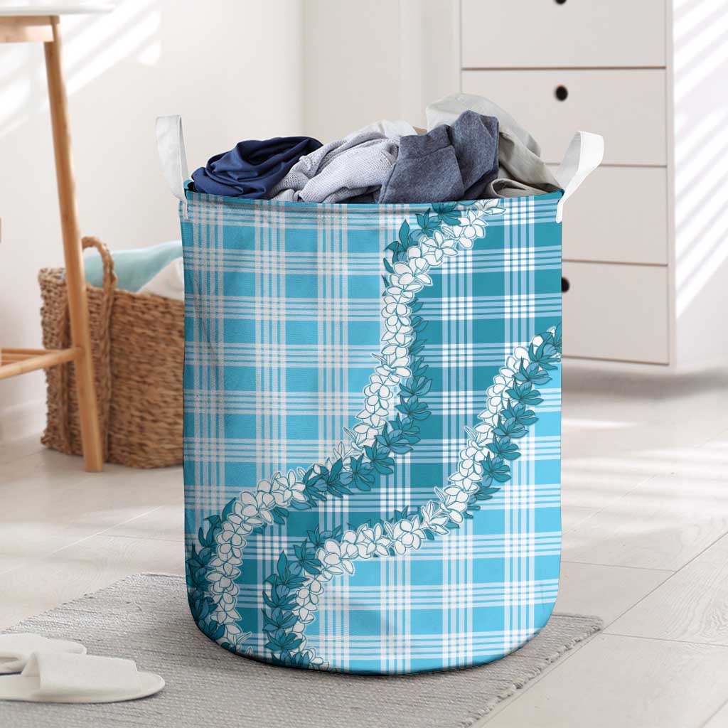 Blue Hawaii Palaka Laundry Basket Hawaiian Honohono Lei LT05 Blue - Polynesian Pride
